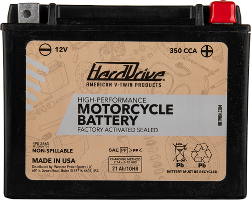 Harddrive High Perform Battery - YTX24HL - Cranking Amps: 350