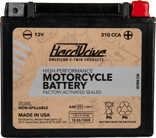 Harddrive High Perform Battery - YTX20L / YTX20HL - Cranking Amps: 310