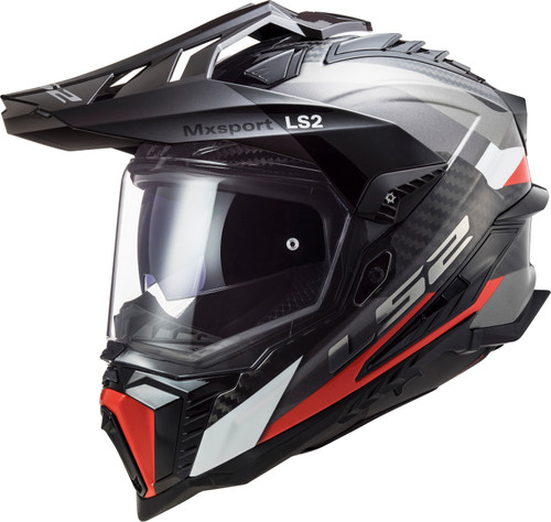 LS2 Explorer Carbon Frontier Adventure Helmet - Matte Titanium / Red - Medium