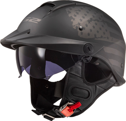 LS2 Rebellion 1812 (American Flag) Half-Helmet W/ SunShield - Flat / Matte Black - XS