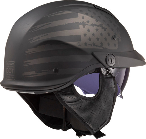 ls2 half helmet with inagrated sun shield Rebellion Solid Motorcycle W/ SunShield Matte Black Finish it off with a DOT approved micrometric quick release chinstrap and you have all the convenience and comfort of a traditional motorcycle half helmet but with the technology of the future LS2 Horizon II Helmet -