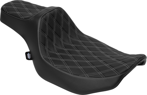 Drag Specialties Seats Extended Reach Predator III Seat - Vinyl - Silver Double Diamond Stitch - Fits: 2023-2025 Harley-Davidson (see list)
