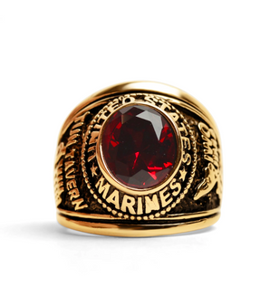 18K Gold PVD Stainless Steel Red Stone United States Marines Ring