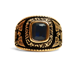  18 k Gold United States Navy Blue Center Stone Stainless Steel Ring