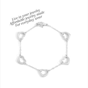 Stainless steel station heart bracelet