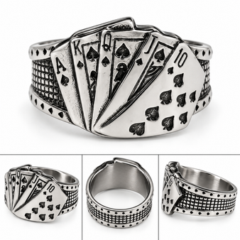 Royal Flush Playing Card Stainless Steel Ring