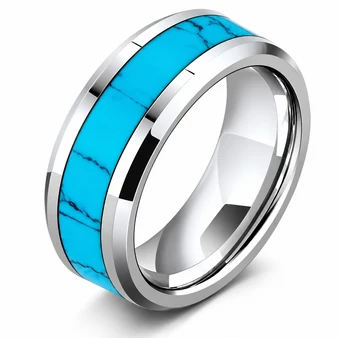 Carbon Fiber Turquoise Stainless Steel Band Ring