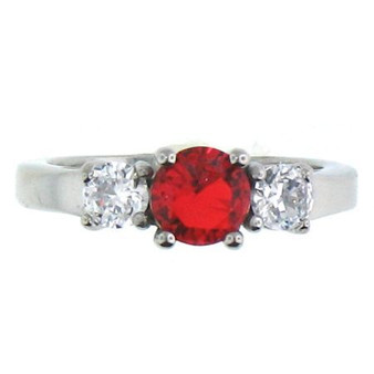 Stainless Steel July Cubic Zirconia Ring 
Available Sizes: 5 - 10 
 Center stone: July - Ruby Red CZ 