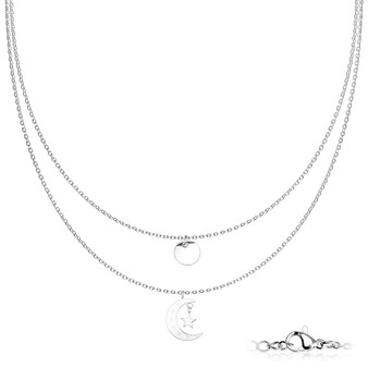 Stainless Steel Double Layer Moon and star necklace