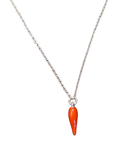 Stainless steel red enameled Italian Horn Necklace