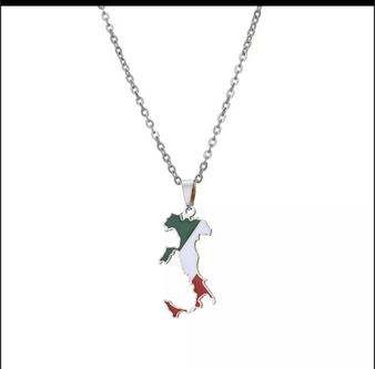 Stainless Steel Italian Flag  Enamel flag Necklace 
Silver 
Pendant size 1.25 inches 