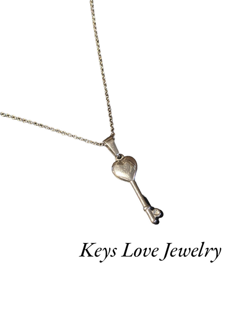 Stainless Steel Puffed Heart Key Necklace 