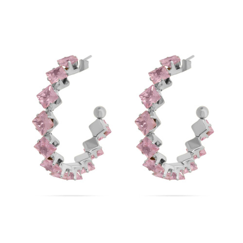 Stainless steel pink CZ post hoop earrings