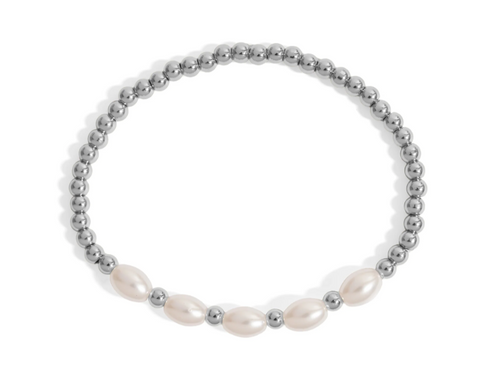 8mm Kiska Glass Pearl & Stainless Steel Stretch Bracelet