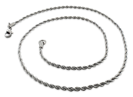 Stainless Steel 
 Rope Chain 
Available Sizes: 
 3mm 
 Available Lengths
20",24",30"