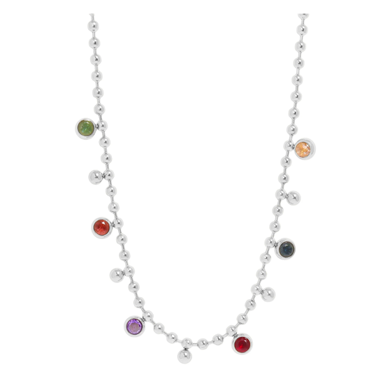 Stainless Steel Multicolor Beaded Charm Necklace 