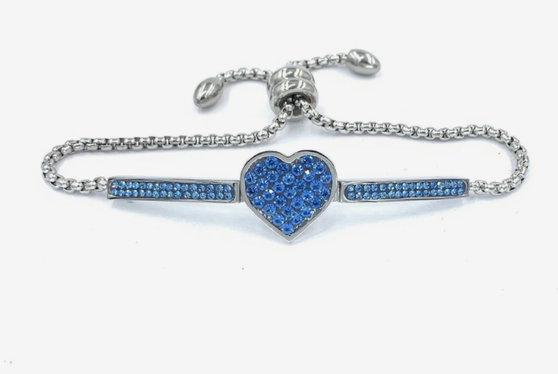 Beautiful Stainless Steel Blue CZ Heart Lariat Bracelet 