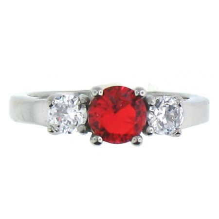 Stainless Steel July Cubic Zirconia Ring 
Available Sizes: 5 - 10 
 Center stone: July - Ruby Red CZ 