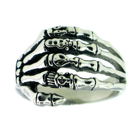  Stainless Steel Skeleton Hand Biker Ring 
