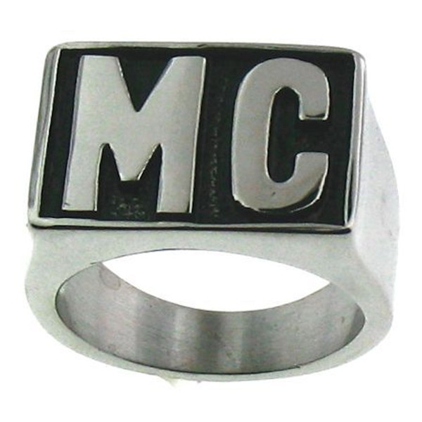 Stainless steel MC letter ring

Available Sizes: 8 - 16 
Approx. 15mm wide
