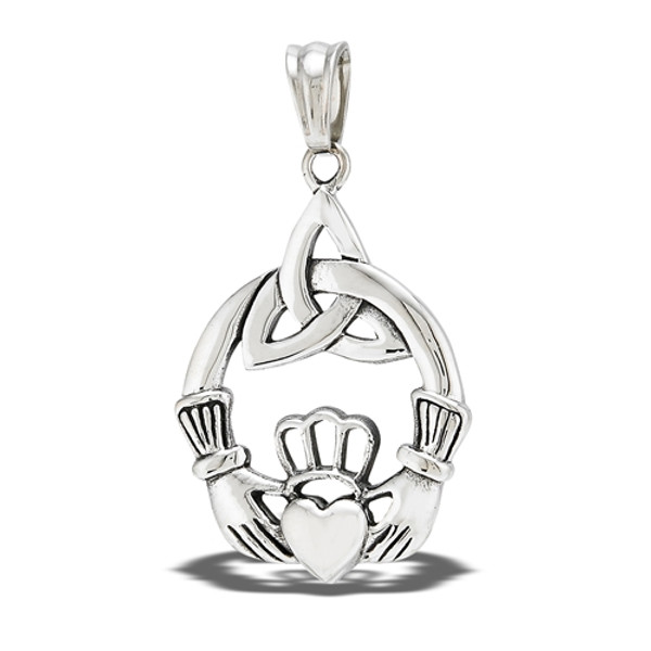 Stainless Steel Claddagh With Triquetra Pendant
Height: 38 mm (1.5 inches)
Metal Material: Stainless Steel