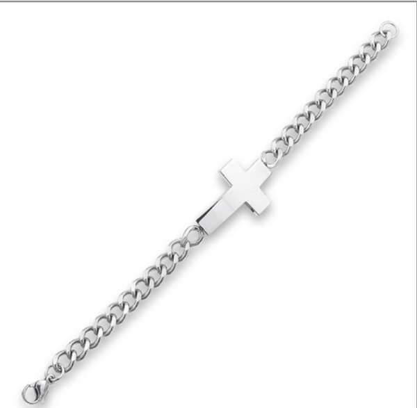 Stainless Steel Men's Cross Curb Chain  Bracelet
Size 8.5 inch