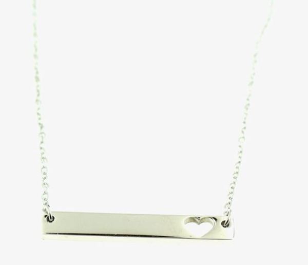 Stainless steel heart bar necklace