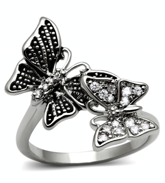 CZ Double Butterfly Ring