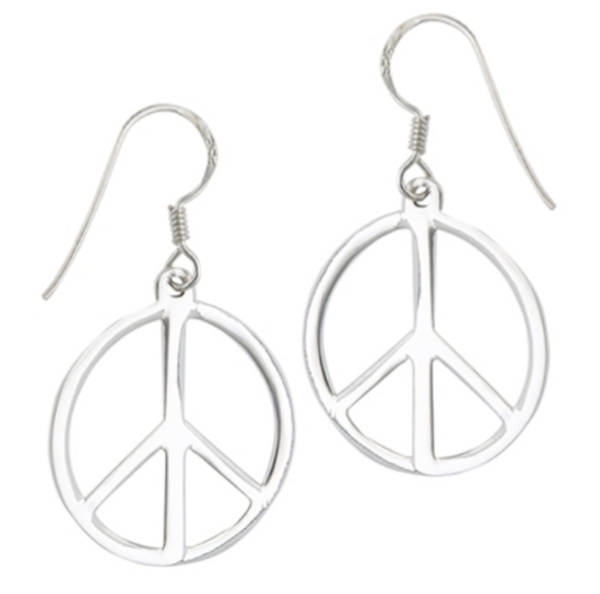 Stainless Steel Dangle Peace Sign Earrings 