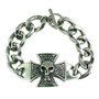 Stainless Steel 
Maltese Cross Skull Bracelet  
 Highly polished stainless steel maltese cross skull toggle bracelet. 
 Available sizes: 
 8", 8.75" or 9.75" 
 Approx. Weight: 69.1 grams  
 Approx. Width: 28mm
