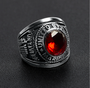 Stainless Steel United States Marine Corp Military Men's Ring with Red Stone