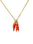 Stainless Steel Gold plated with Red Enameled Italian Horn Necklace with Hand
