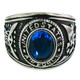 Stainless Steel United States Air Force Ring 
 Ring has a blue center stone! 
Available Sizes: 9 - 15 
 Approx. Width: 20mm 
 Approx. Weight: 23.9 grams