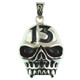 Large Stainless Steel Jawless 13 Skull Pendant. 
 Large stainless steel jawless 13 skull pendant with intricate detailing. 
Pendant Approx. Weight: 26.6 grams 
 Approx. dimensions: 1.14 Inches x 1.88 Inches
