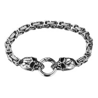 Stainless steel Double Skull  Bracelet with O ring Closure 