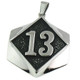 Large stainless steel 13 biker pendant 

Includes Stainless Steel Box Chain 2.5mm
