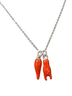 Stainless Steel Red Enamel Italian Horn Cornicello Necklace with Hand 