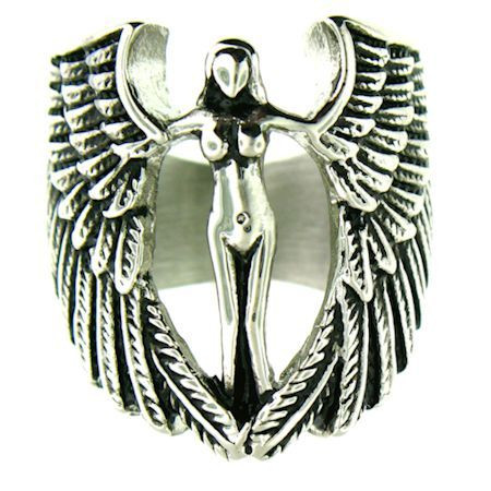 Stainless Steel Angel Ring - keys love jewelry