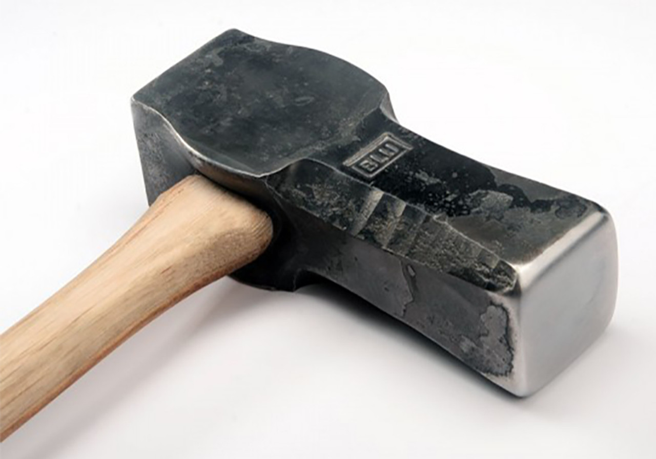 Big Blu 1.2 lb. Rounding Hammer, Hand-forged, one round crowned face and  one flat squared face beveled, wood handle.