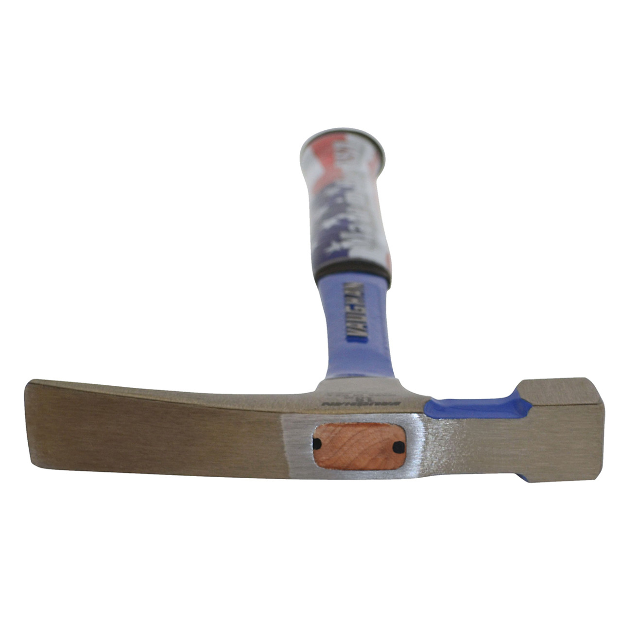 Vaughan 18 oz. Bricklayers hammer, square flat polished face, 11" solid steel handle with rubber grip.