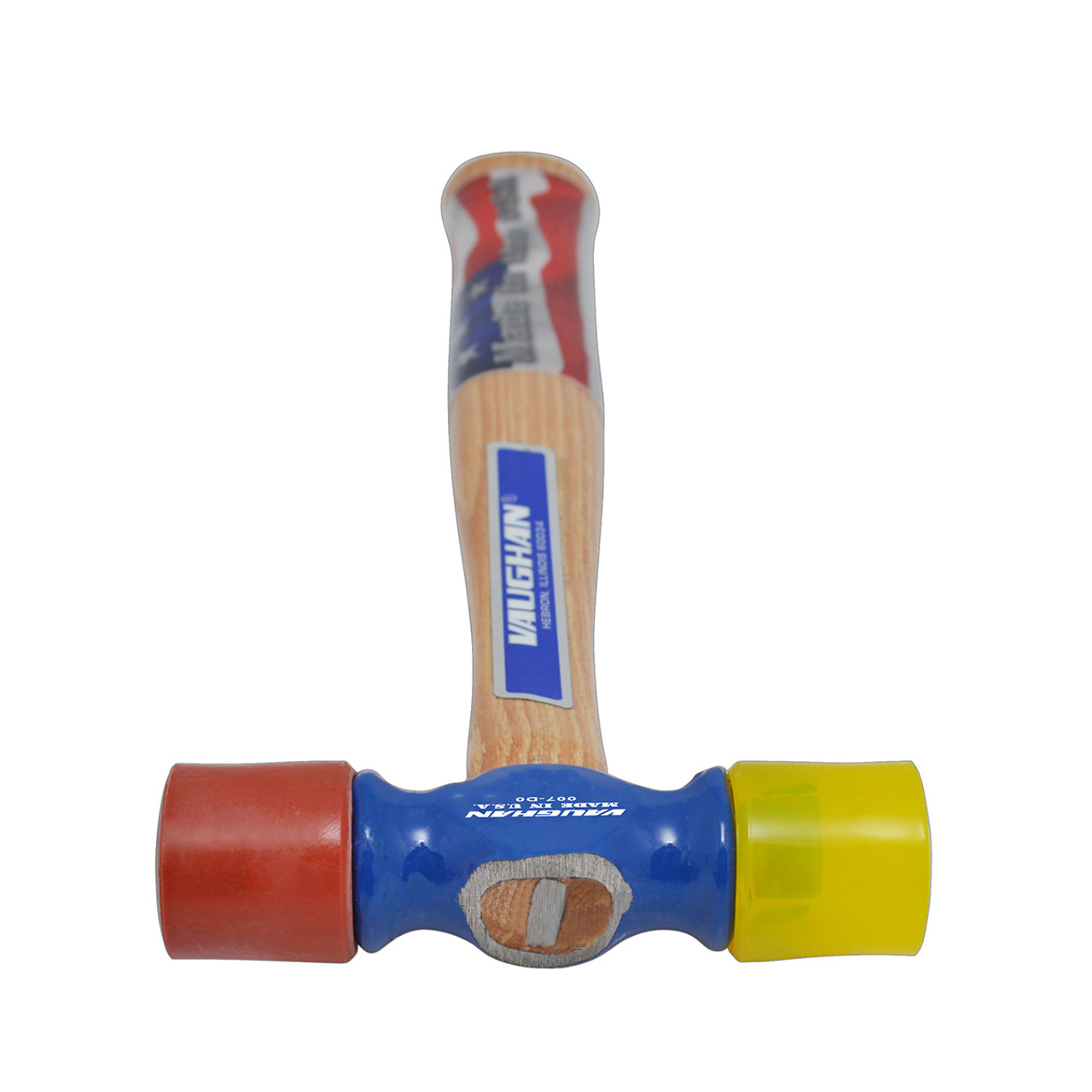 Vaughan 6 oz. Soft faced 1" Replaceable Tip  hammer, 1 red tip, 1 yellow tip, wood handle.