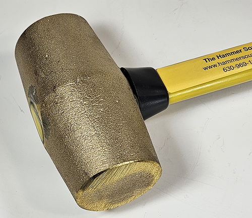 5 lb Brass Hammer, 2 inch face, 16 inch Rubber Super Grip Fiberglass handle