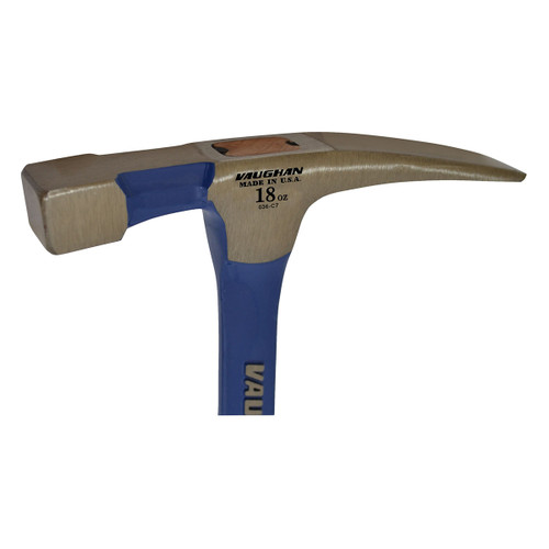 Vaughan 18 oz. Bricklayers hammer, square flat polished face, 11" solid steel handle with rubber grip.