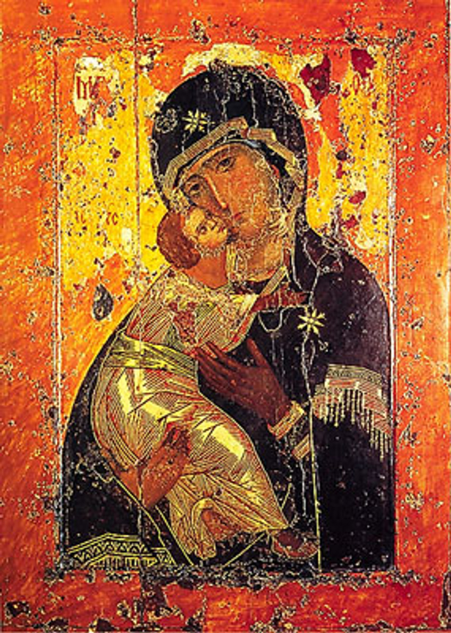 Icon of the Vladimir Theotokos (Vladimirskaya) - 12th c. Russian - (12G30)