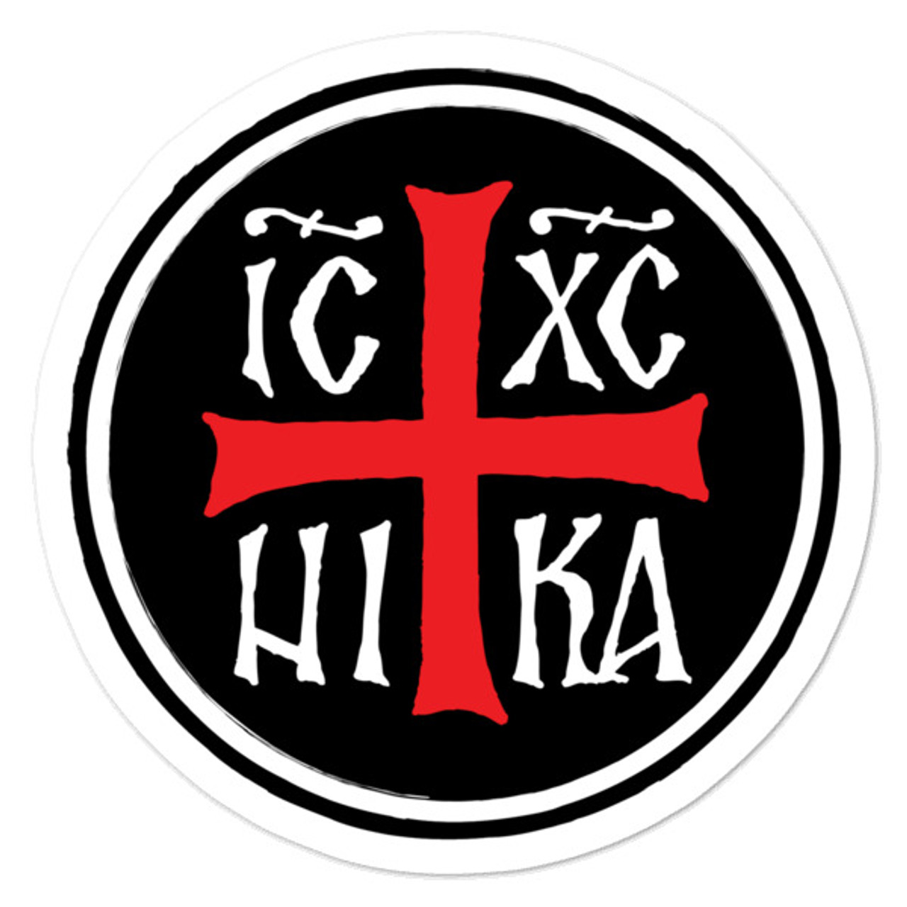 Rugged Red Black and White ICXC NIKA Sticker - Uncut Mountain Supply