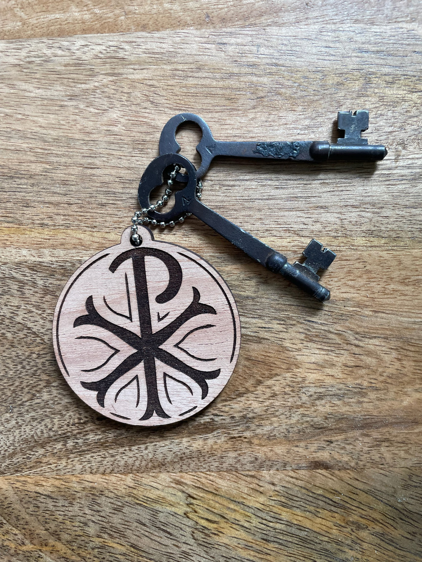 Chi Rho - Wood Engraved Keychain Fob - (KC03)
