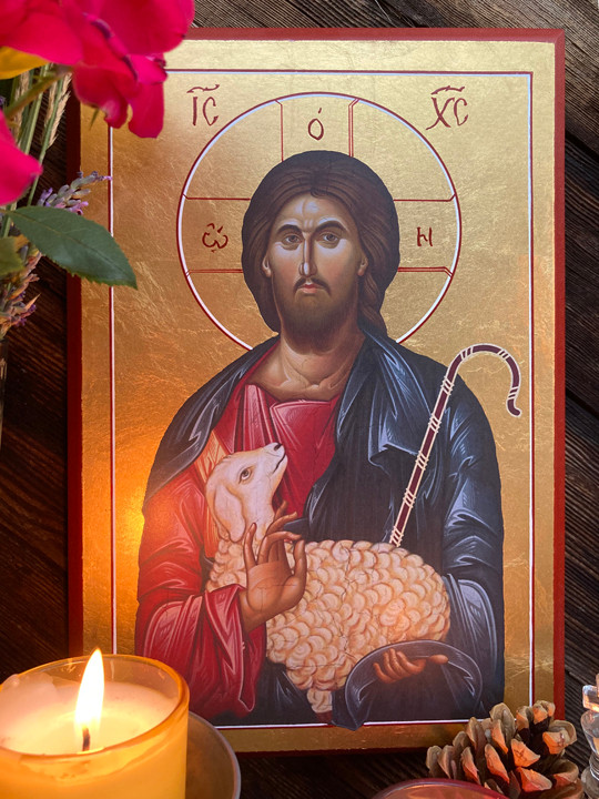 Icon of The Good Shepherd - Real Gold Leaf - 20th c. - (11S38-GOLD