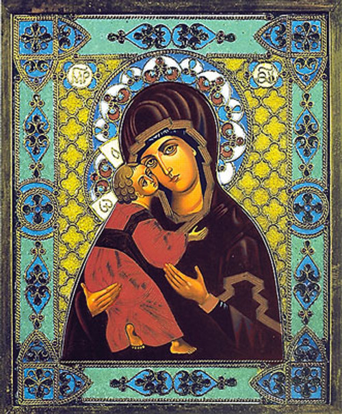 Icon of the Vladimirskaya (Enameled) - 18th c. Russian - (12G05)