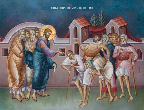 Beautiful Icon of Christ healing the sick and lame.