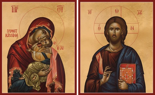 Icon Set: Christ and The Theotokos "Sweet Kissing" - 21st c. - (MCT95)